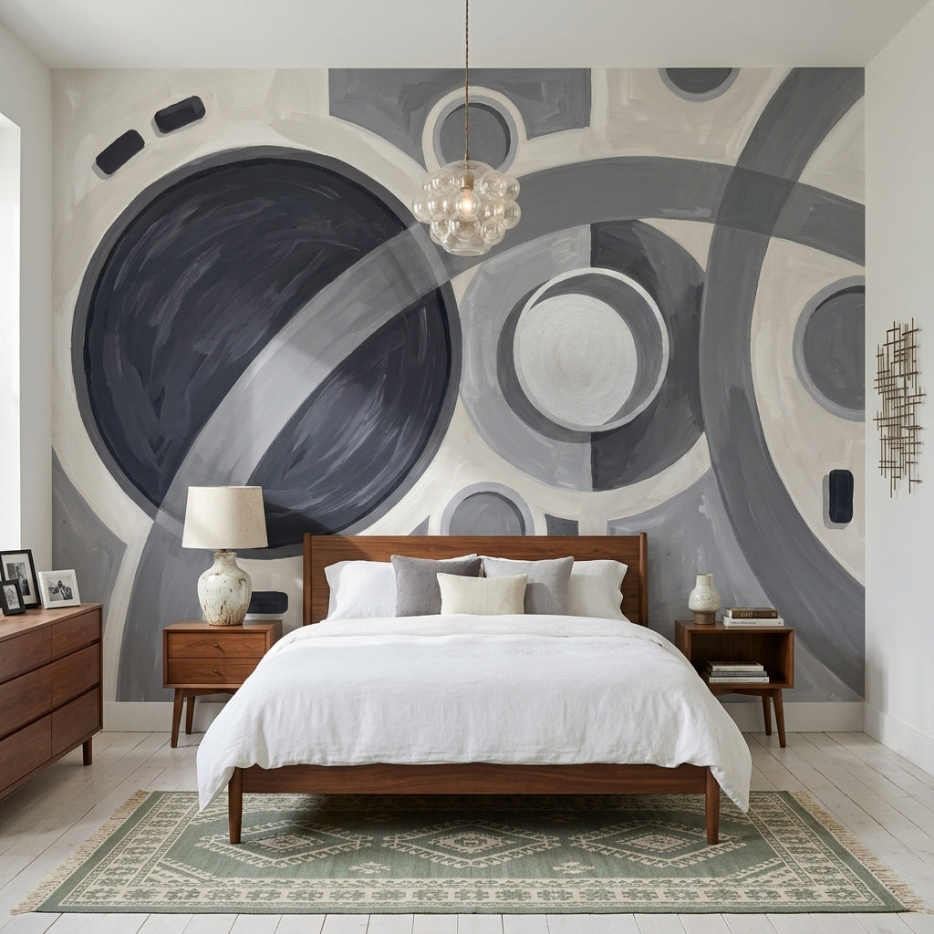 Mid Century Modern Wallpaper Geometric Removable Abstract Wall Decor