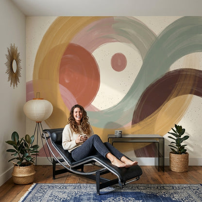 Painted Brushstrokes Wallpaper Overlapping Arcs Earth Tones Wall Mural