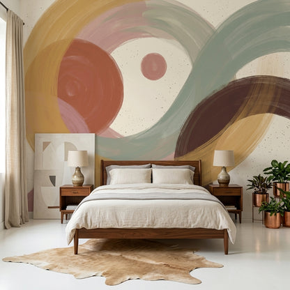Painted Brushstrokes Wallpaper Overlapping Arcs Earth Tones Wall Mural