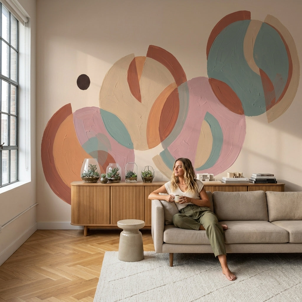 Mid Century Modern Wallpaper Abstract Removable Geometric Wall Decor