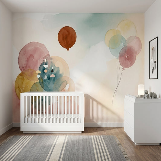 Watercolor Balloons Wallpaper Abstract Pastel Minimalist Nursery Removable Wall Decor