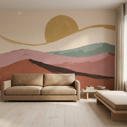 Abstract Landscape Wallpaper Minimalist Hills Removable Sunrise Wall Decor
