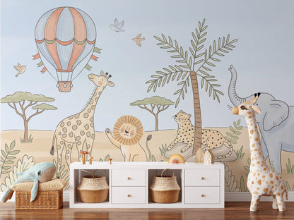 Hot Air Balloon Wallpaper Safari Jungle Wall Mural