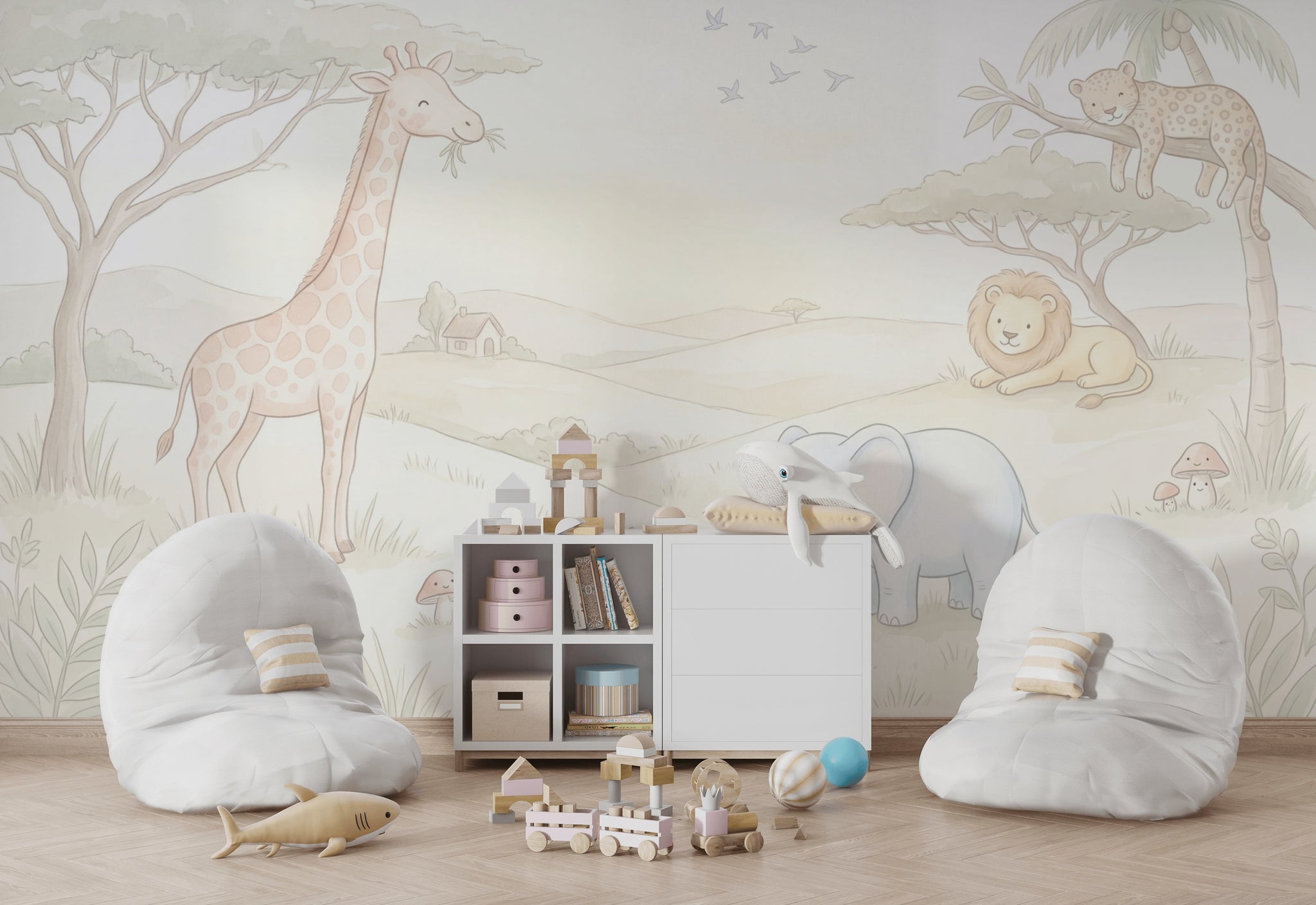 Safari Wallpaper Nursery Removable Pastel Wall Decor
