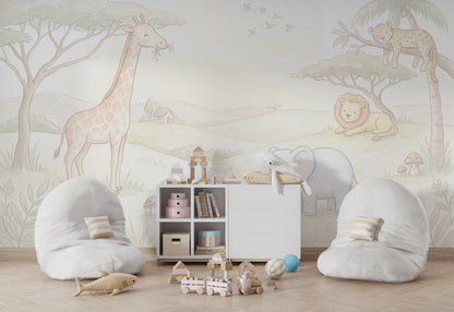 Safari Wallpaper Nursery Removable Pastel Wall Decor