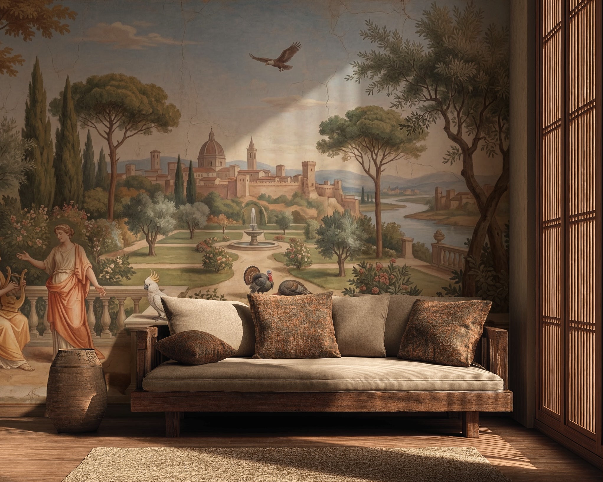 Classical Landscape Mural Wallpaper Italian Garden Removable Domed City Skyline Wall Decor