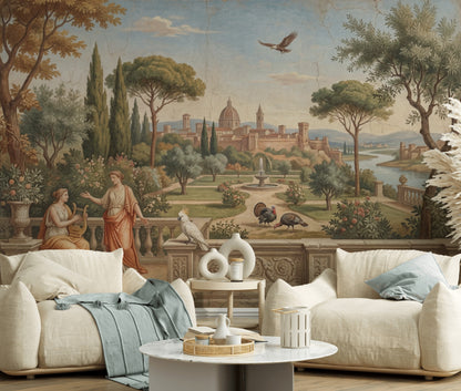 Classical Landscape Mural Wallpaper Italian Garden Removable Domed City Skyline Wall Decor