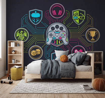 Gaming Wallpaper Neon Circuits Removable Futuristic Wall Decor