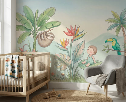 Tropical Wallpaper Jungle Watercolor Removable Wall Decor