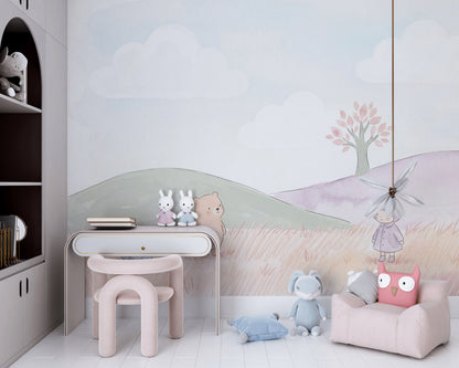 Whimsical Wallpaper Pastel Removable Watercolor Wall Decor