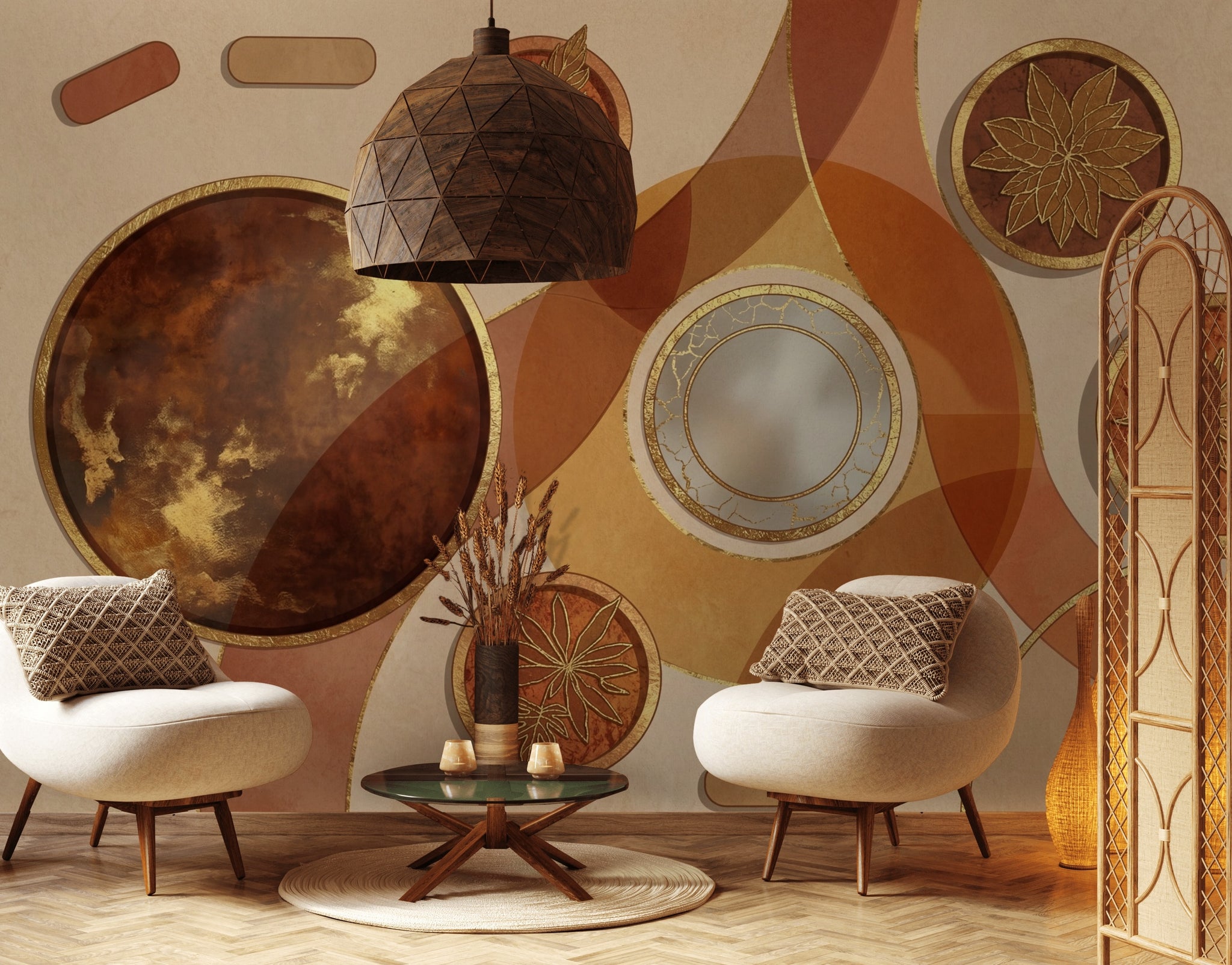Abstract Geometric Wallpaper Gold Foil Accents Art Deco Inspired Wall Mural