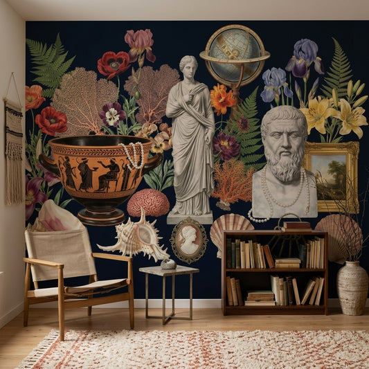 Cabinet Of Curiosities Wallpaper Dark Navy Classical Antiquity Removable Wall Decor
