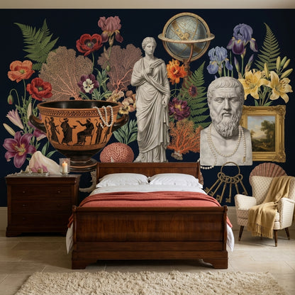 Cabinet Of Curiosities Wallpaper Dark Navy Classical Antiquity Removable Wall Decor