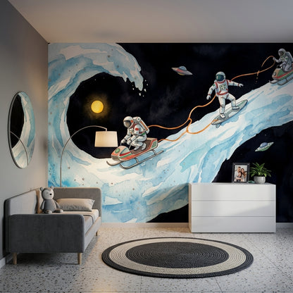 Astronauts Wallpaper Watercolor Cosmic Landscape Removable Wall Decor