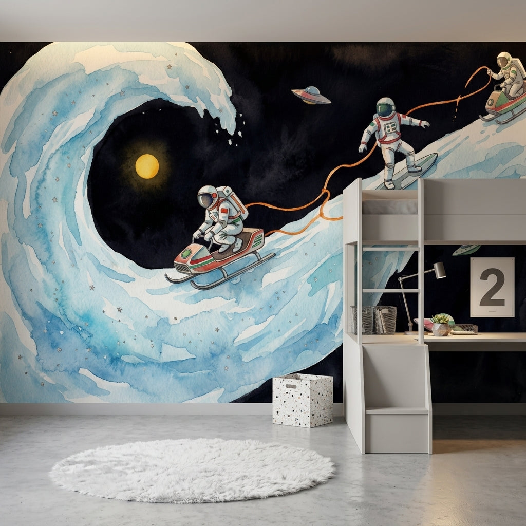 Astronauts Wallpaper Watercolor Cosmic Landscape Removable Wall Decor