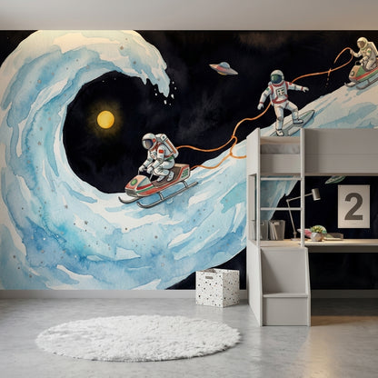 Astronauts Wallpaper Watercolor Cosmic Landscape Removable Wall Decor