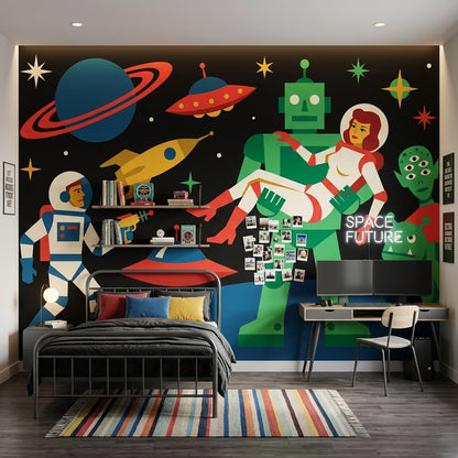 Mid Century Modern Wallpaper Retro Removable Space Wall Decor