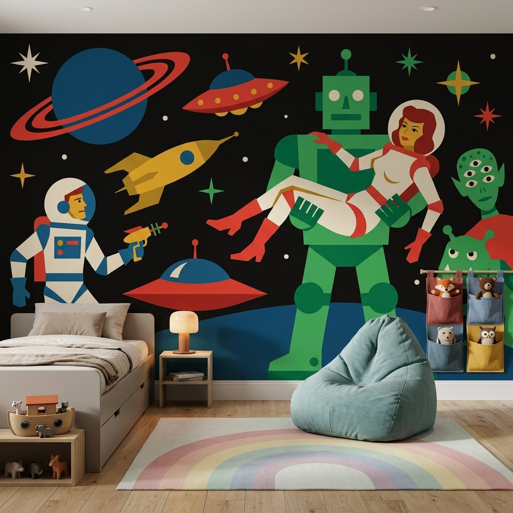 Mid Century Modern Wallpaper Retro Removable Space Wall Decor