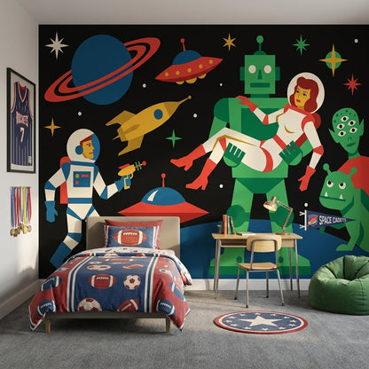Mid Century Modern Wallpaper Retro Removable Space Wall Decor