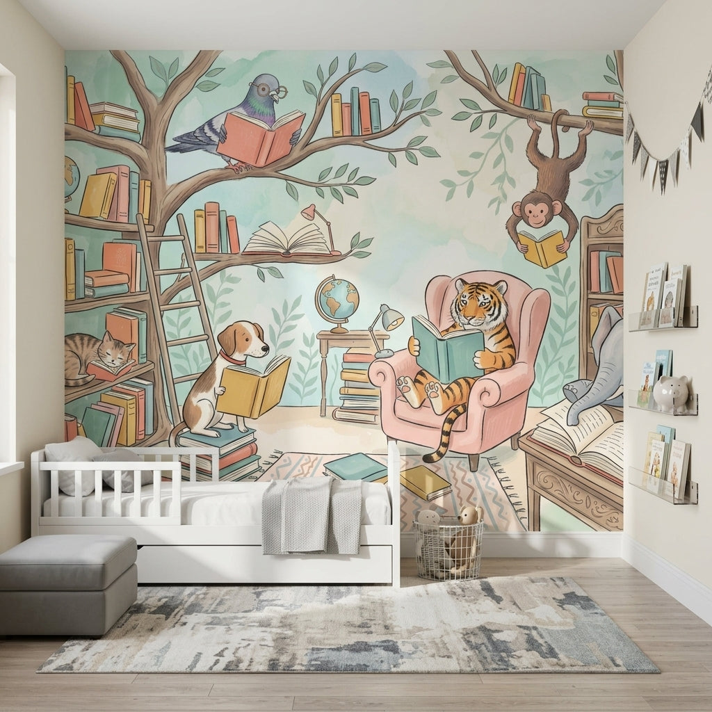 Library Wallpaper Bright Whimsical Removable Wall Decor