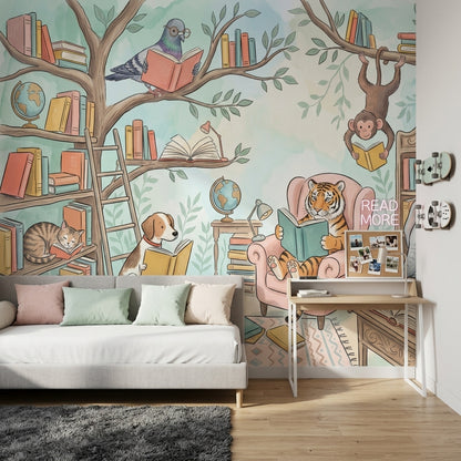 Library Wallpaper Bright Whimsical Removable Wall Decor