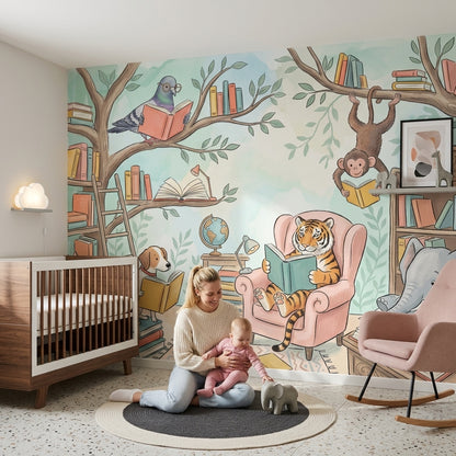 Library Wallpaper Bright Whimsical Removable Wall Decor