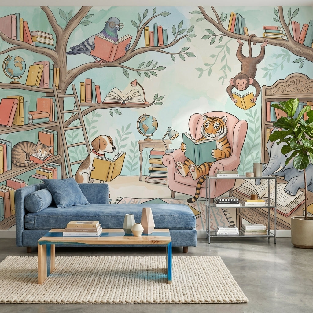 Library Wallpaper Bright Whimsical Removable Wall Decor
