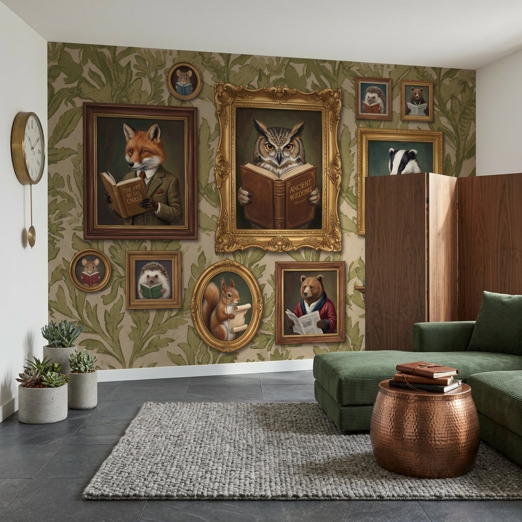 Vintage Gallery Wall Wallpaper Botanical Woodland Animals Wall Mural