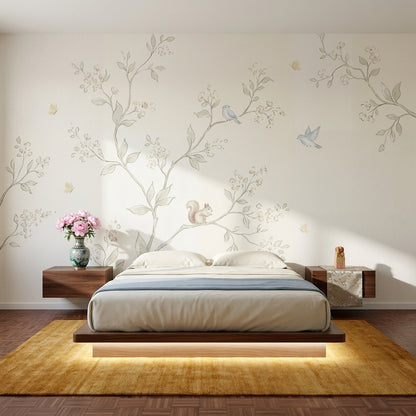 Floral Branches Wallpaper Blossom Tree Birds Removable Wall Decor