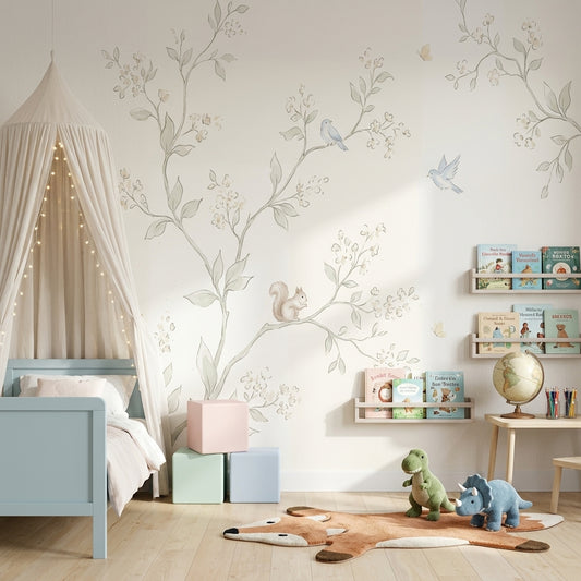 Floral Branches Wallpaper Blossom Tree Birds Removable Wall Decor