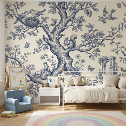 Toile Wallpaper Blue And Ivory Oak Tree Wall Mural