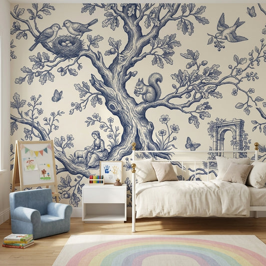 Toile Wallpaper Blue And Ivory Oak Tree Wall Mural