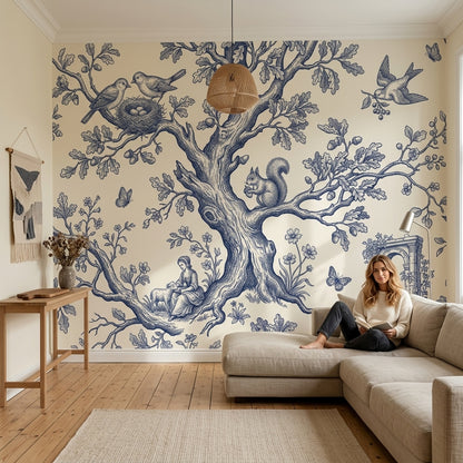 Toile Wallpaper Blue And Ivory Oak Tree Wall Mural