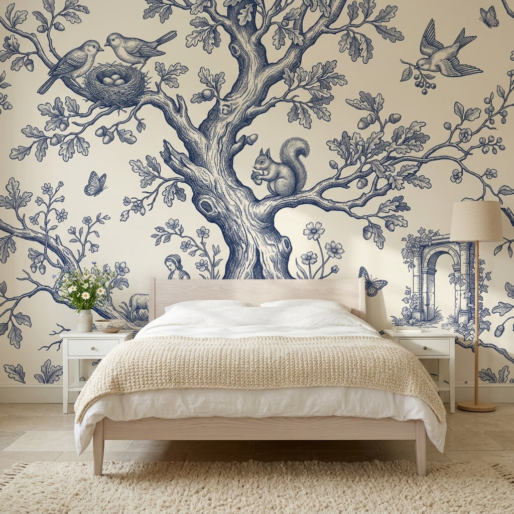 Toile Wallpaper Blue And Ivory Oak Tree Wall Mural