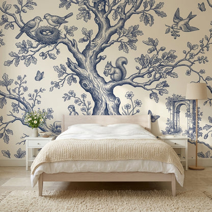 Toile Wallpaper Blue And Ivory Oak Tree Wall Mural