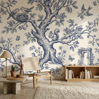 Toile Wallpaper Blue And Ivory Oak Tree Wall Mural