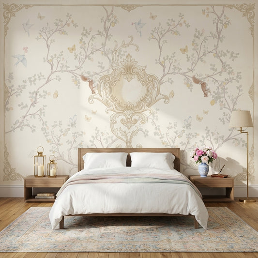 Cream Background Wallpaper Ornate Medallion Removable Vintage Classic Wall Decor