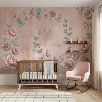 Peonies Wallpaper Butterflies Watercolor Removable Wall Decor