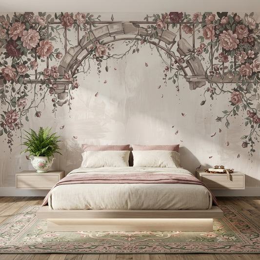 Muted Green Wallpaper Garden Arch Removable Botanical Wall Decor