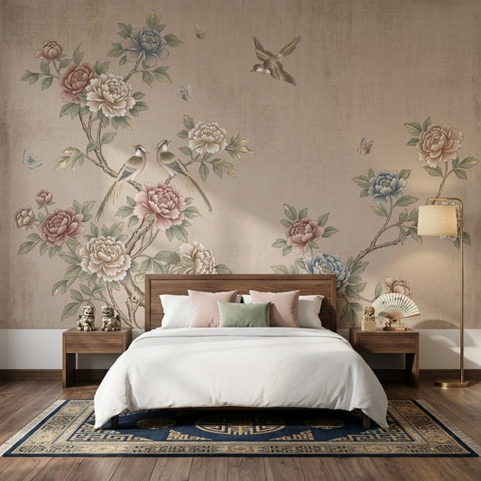 Chinoiserie Wallpaper Peonies Birds Wall Mural