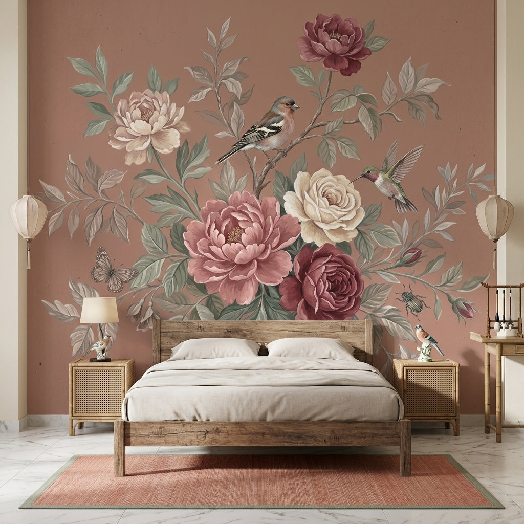 Vintage Floral Wallpaper Botanical Bouquet Peony And Rose Wall Mural