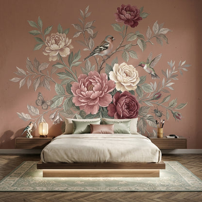 Vintage Floral Wallpaper Botanical Bouquet Peony And Rose Wall Mural