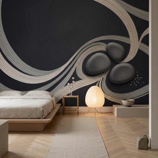 Zen Stones Wallpaper Flowing Ribbons Minimalist Wall Mural