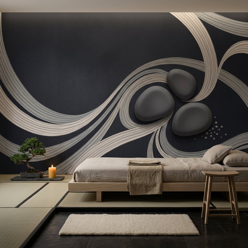 Zen Stones Wallpaper Flowing Ribbons Minimalist Wall Mural