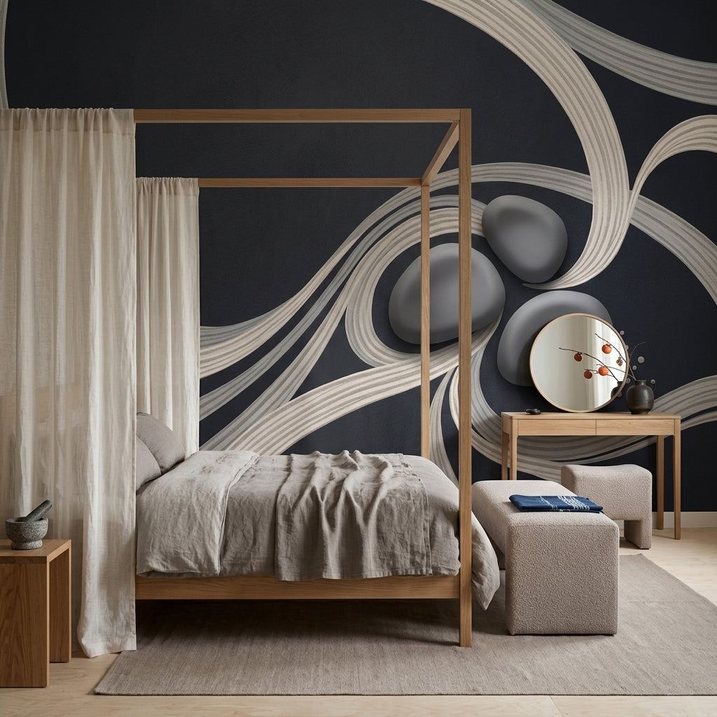 Zen Stones Wallpaper Flowing Ribbons Minimalist Wall Mural