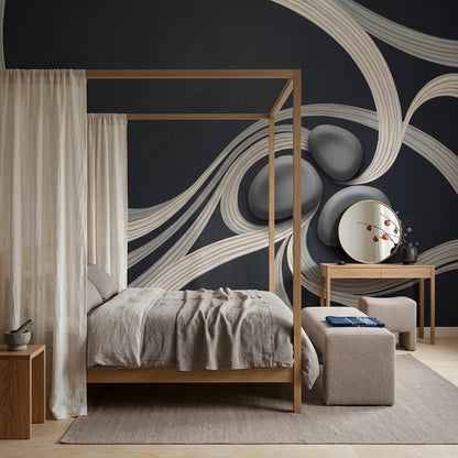Zen Stones Wallpaper Flowing Ribbons Minimalist Wall Mural