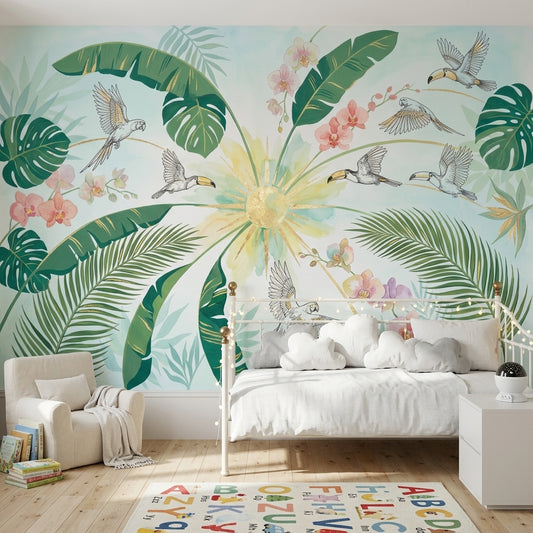 Tropical Birds Wallpaper Tropical Birds Removable Tropical Birds Wall Decor