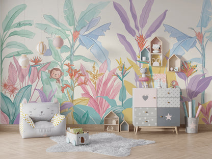 Tropical Wallpaper Pastel Watercolor Removable Wall Decor