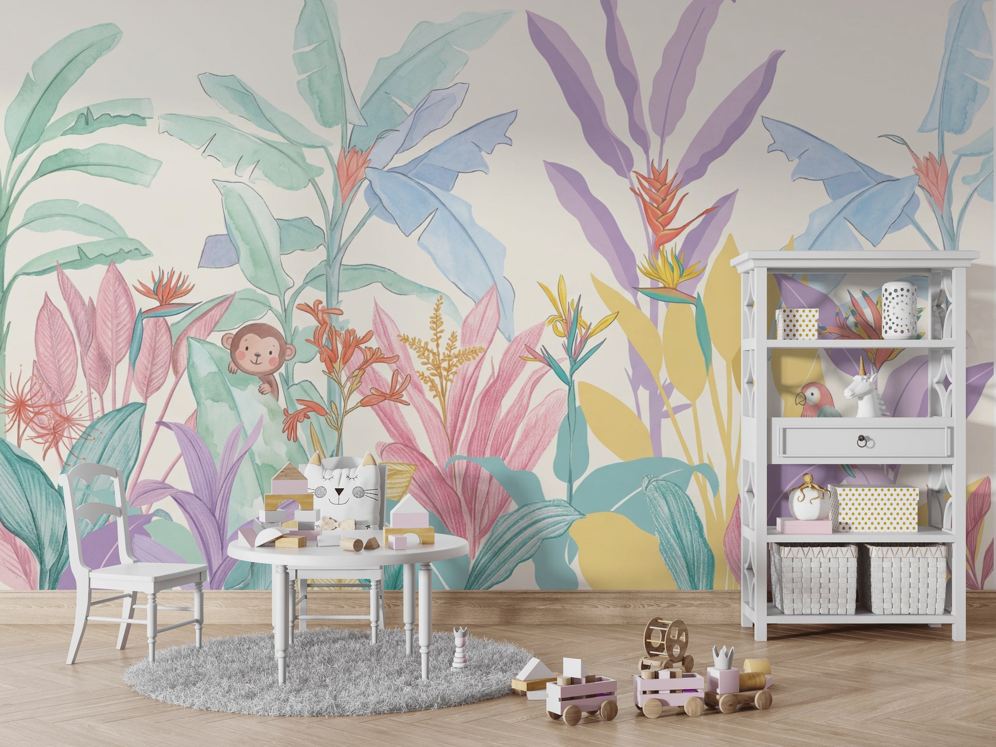 Tropical Wallpaper Pastel Watercolor Removable Wall Decor