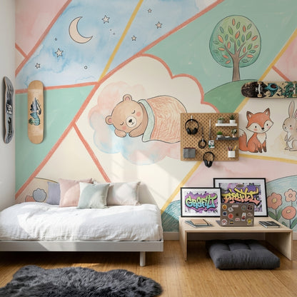 Nursery Wallpaper Pastel Geometric Panels Removable Wall Decor